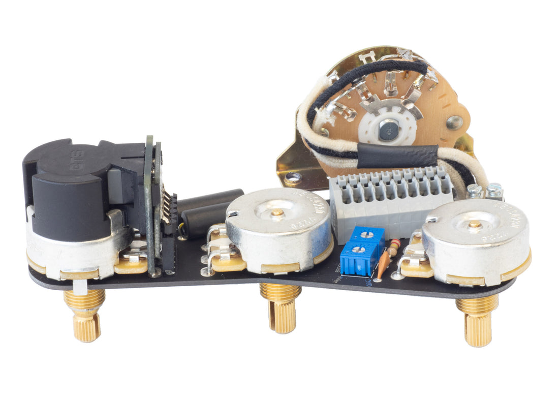 Side view of the ObsidianWire HH wiring harness for Fender Stratocaster with tunable split coil &amp; 6 way switching