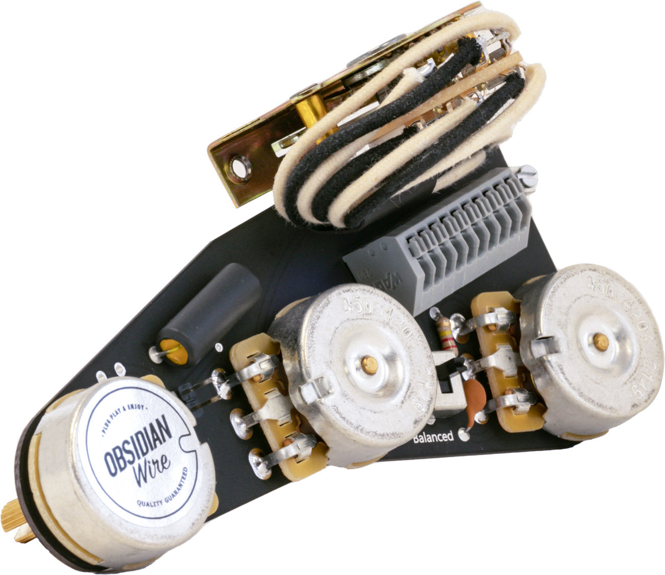 The ObsidianWire Vintage Wiring Harness for Stratocaster Gen 2 Model with adjustable volume control voice